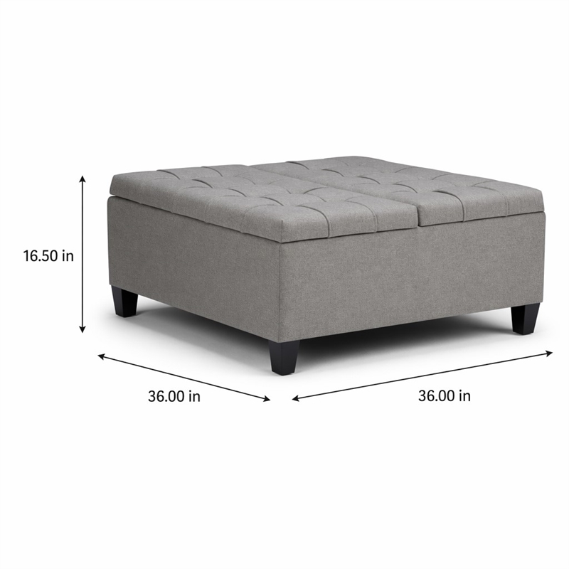 Pemberly Row Square Coffee Table Ottoman in Dove Gray Fabric with Storage