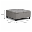 Pemberly Row Square Coffee Table Ottoman in Dove Gray Fabric with Storage