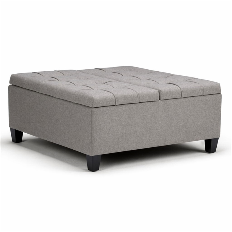 Pemberly Row Square Coffee Table Ottoman in Dove Gray Fabric with Storage