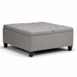 Pemberly Row Square Coffee Table Ottoman in Dove Gray Fabric with Storage