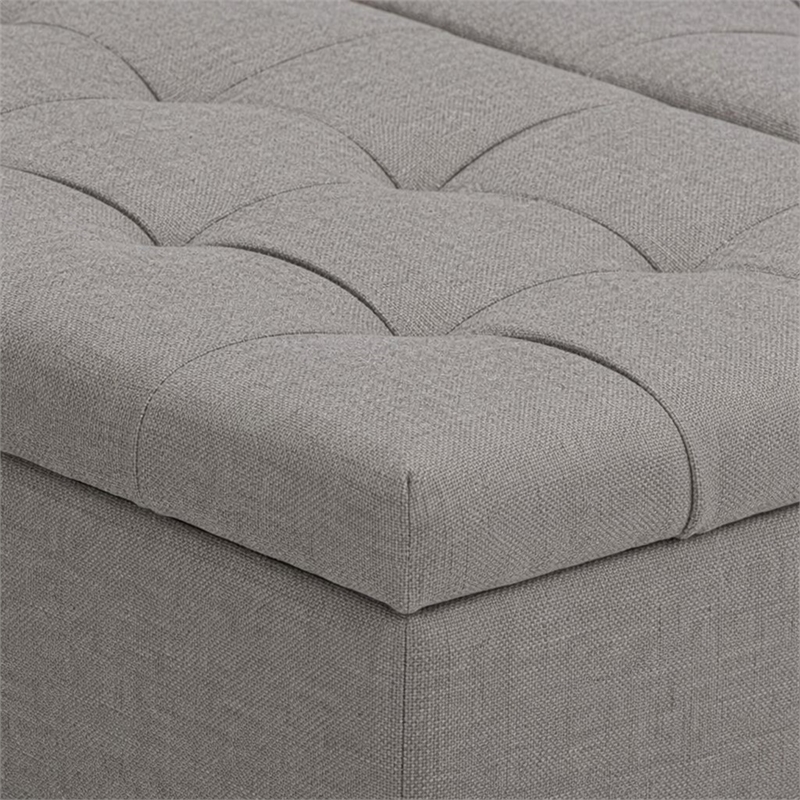 Pemberly Row Square Coffee Table Ottoman in Dove Gray Fabric with Storage