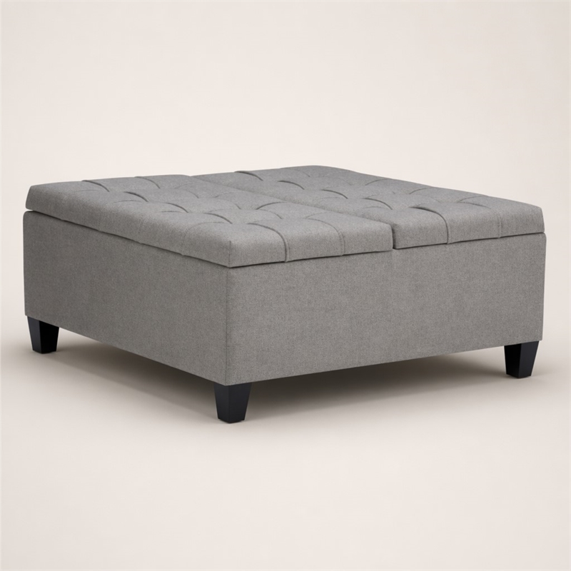 Pemberly Row Square Coffee Table Ottoman in Dove Gray Fabric with Storage