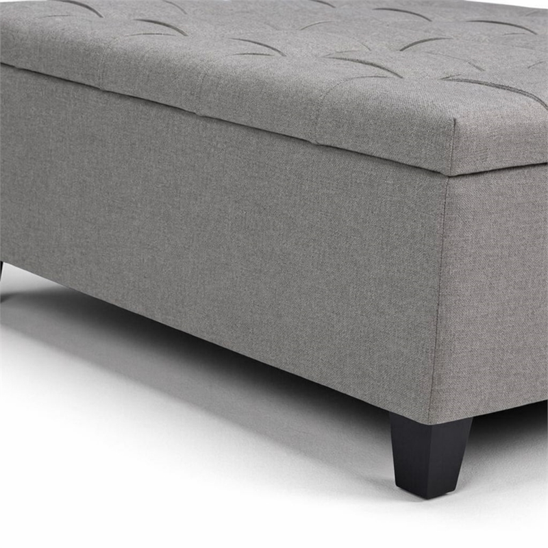 Pemberly Row Square Coffee Table Ottoman in Dove Gray Fabric with Storage