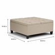 Pemberly Row Square Coffee Table Ottoman in Satin Cream Fabric with Storage
