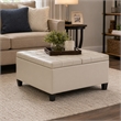 Pemberly Row Square Coffee Table Ottoman in Satin Cream Fabric with Storage