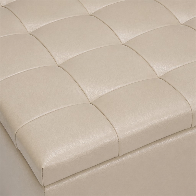 Pemberly Row Square Coffee Table Ottoman in Satin Cream Fabric with Storage