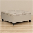 Pemberly Row Square Coffee Table Ottoman in Satin Cream Fabric with Storage