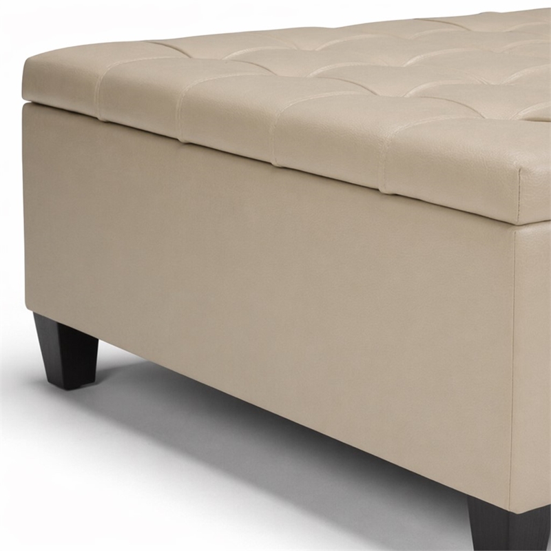 Pemberly Row Square Coffee Table Ottoman in Satin Cream Fabric with Storage