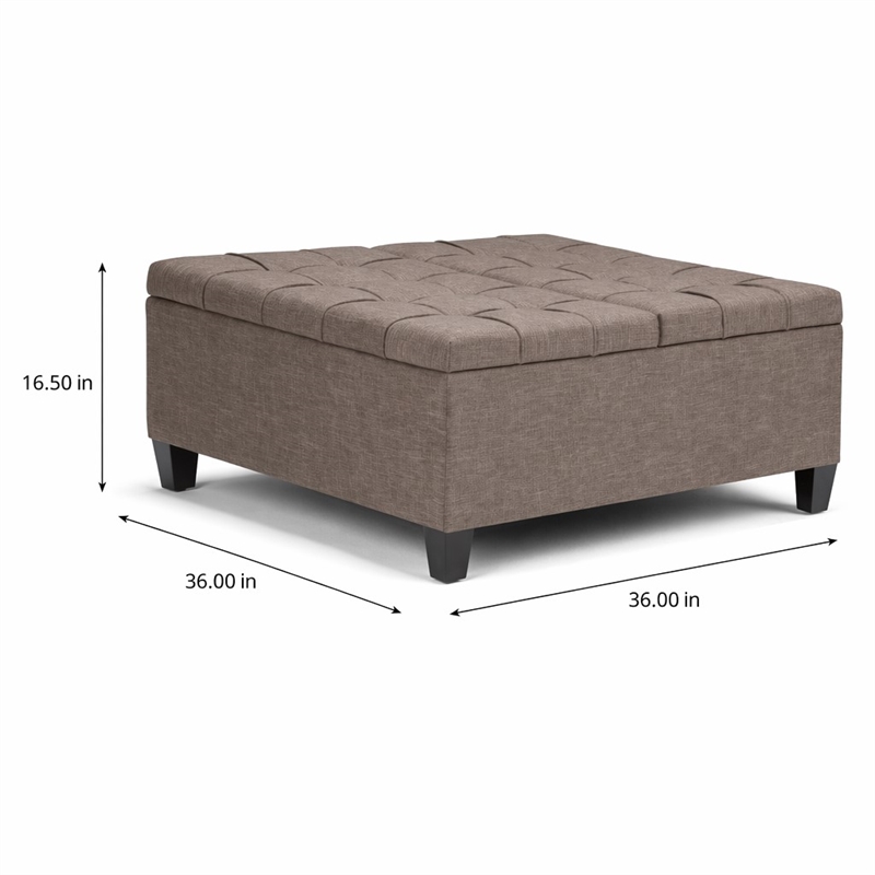 Pemberly Row Square Coffee Table Ottoman in Fawn Brown Fabric with Storage