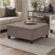 Pemberly Row Square Coffee Table Ottoman in Fawn Brown Fabric with Storage