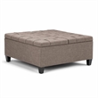 Pemberly Row Square Coffee Table Ottoman in Fawn Brown Fabric with Storage