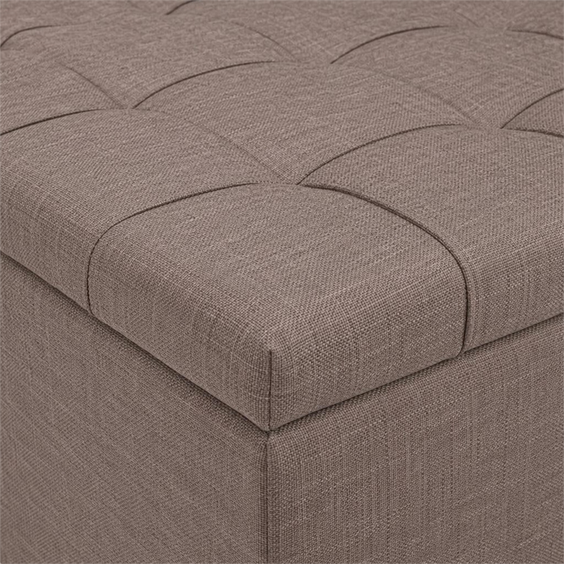 Pemberly Row Square Coffee Table Ottoman in Fawn Brown Fabric with Storage
