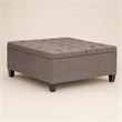 Pemberly Row Square Coffee Table Ottoman in Fawn Brown Fabric with Storage