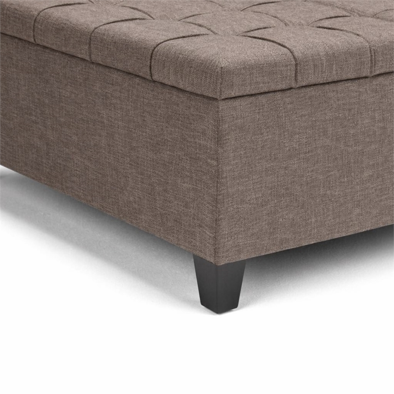 Pemberly Row Square Coffee Table Ottoman in Fawn Brown Fabric with Storage