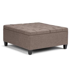 Pemberly Row Square Coffee Table Ottoman in Fawn Brown Fabric with Storage