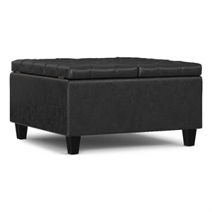 Pemberly Row Coffee Table Storage Ottoman in Distressed Black Vegan Leather