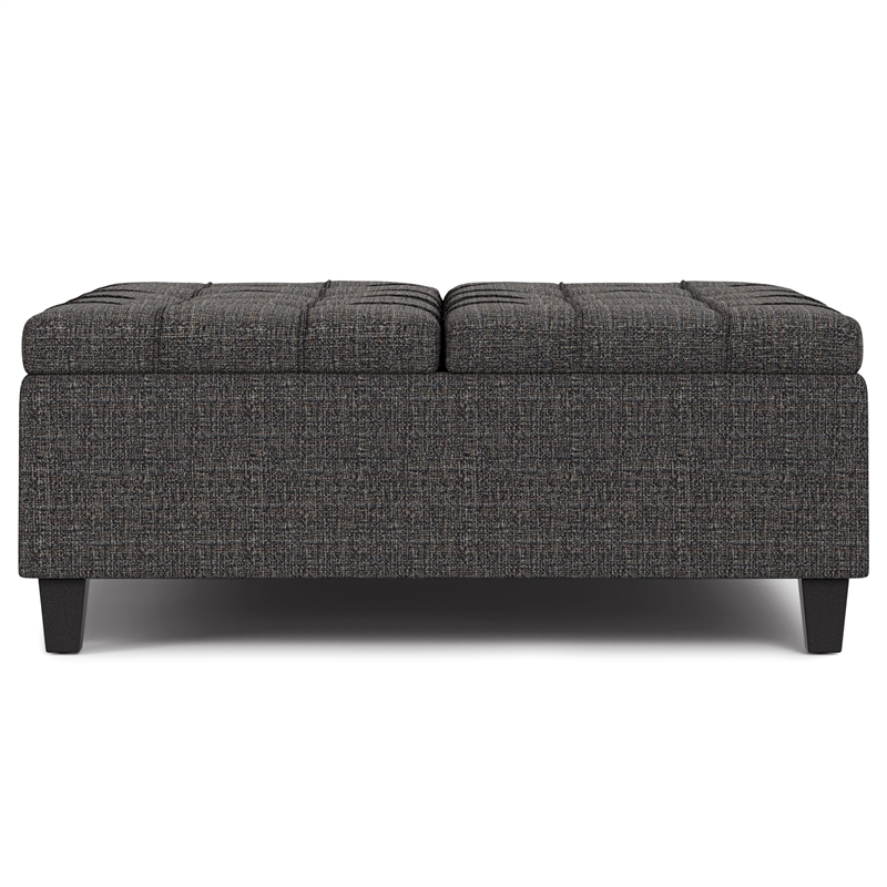 Pemberly Row Transitional Coffee Table Storage Ottoman in Ebony Tweed