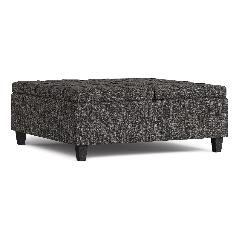 Pemberly Row Transitional Coffee Table Storage Ottoman in Ebony Tweed
