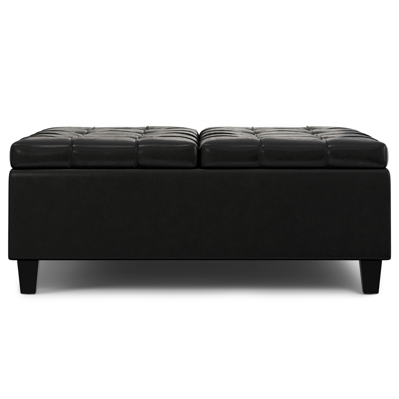 Pemberly Row Harrison Coffee Table Ottoman in Black Faux Leather