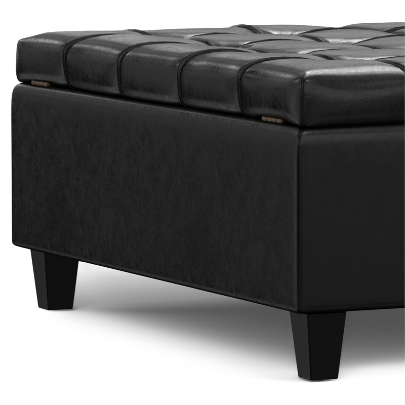 Pemberly Row Harrison Coffee Table Ottoman in Black Faux Leather