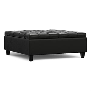 Pemberly Row Harrison Coffee Table Ottoman in Black Faux Leather