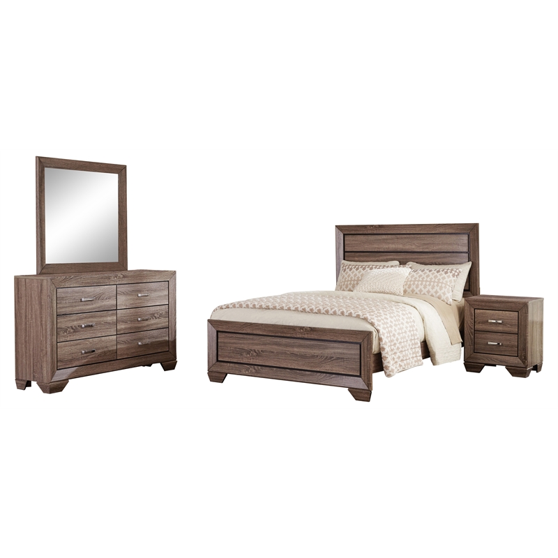 Pemberly Row 4-Piece Queen Bedroom Set in Washed Taupe Oak Finish