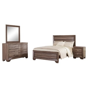 Pemberly Row 4-Piece Eastern King Bedroom Set in Washed Taupe Oak Finish