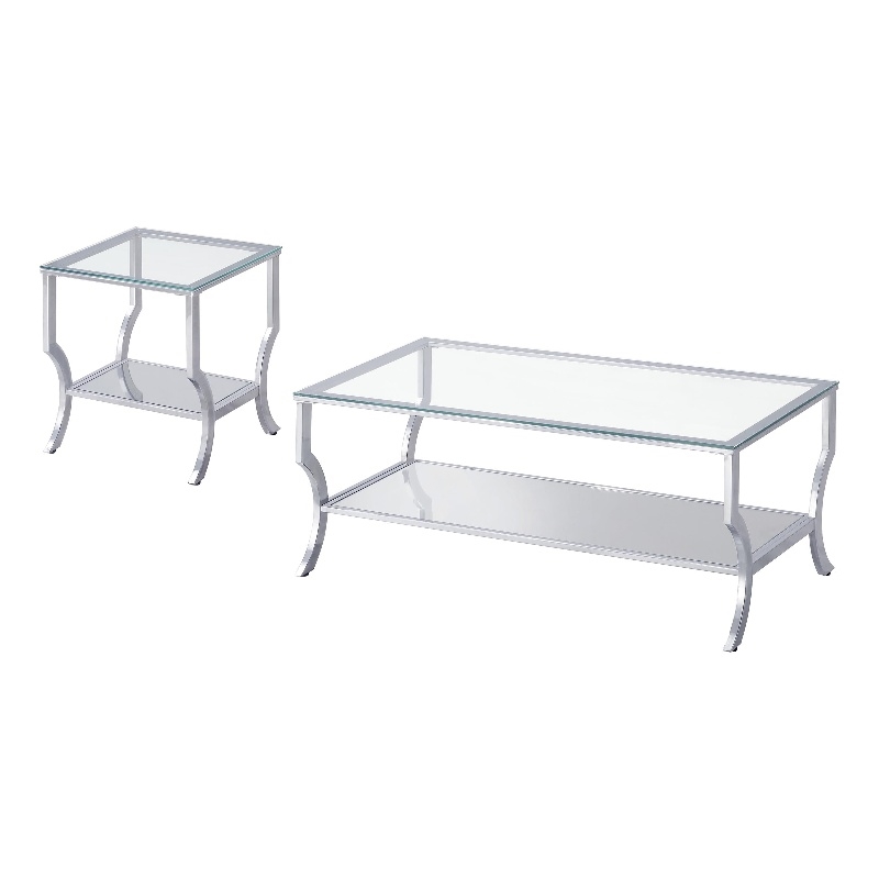 Pemberly Row 2-Piece Glass Coffee & End Table Set with Chrome Finish