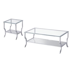 Pemberly Row 2-Piece Glass Coffee & End Table Set with Chrome Finish