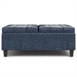 Pemberly Row Square Coffee Table Storage Ottoman in Blue Vegan Faux Leather
