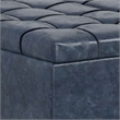 Pemberly Row Square Coffee Table Storage Ottoman in Blue Vegan Faux Leather
