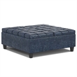 Pemberly Row Square Coffee Table Storage Ottoman in Blue Vegan Faux Leather