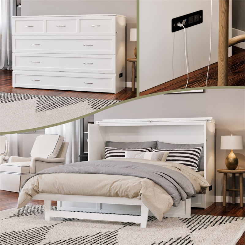 Pemberly Row Queen Solid Wood Modern Murphy Bed Chest with Mattress
