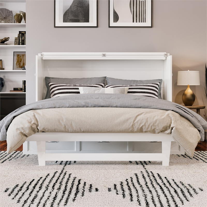 Pemberly Row Queen Solid Wood Modern Murphy Bed Chest with Mattress