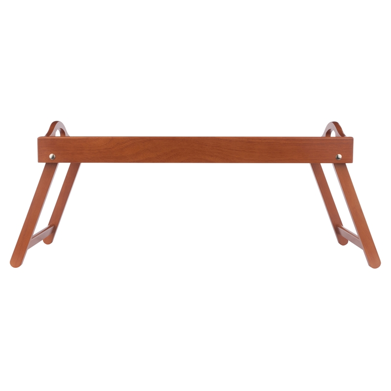 Pemberly Row Foldable Wooden Breakfast Tray with Teak Finish and Handles