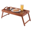 Pemberly Row Foldable Wooden Breakfast Tray with Teak Finish and Handles