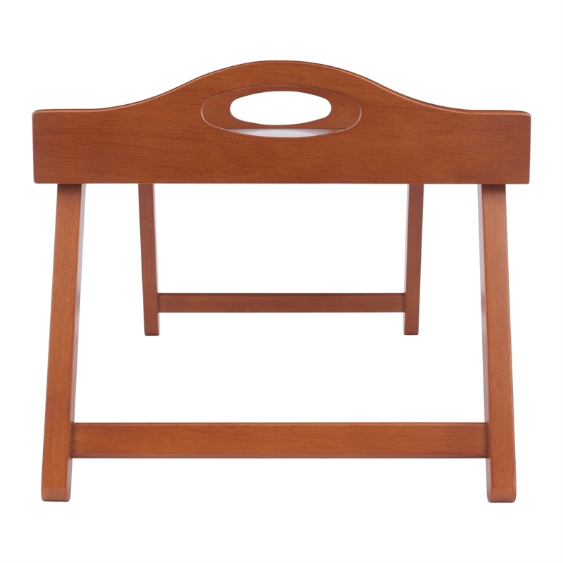 Pemberly Row Foldable Wooden Breakfast Tray with Teak Finish and Handles