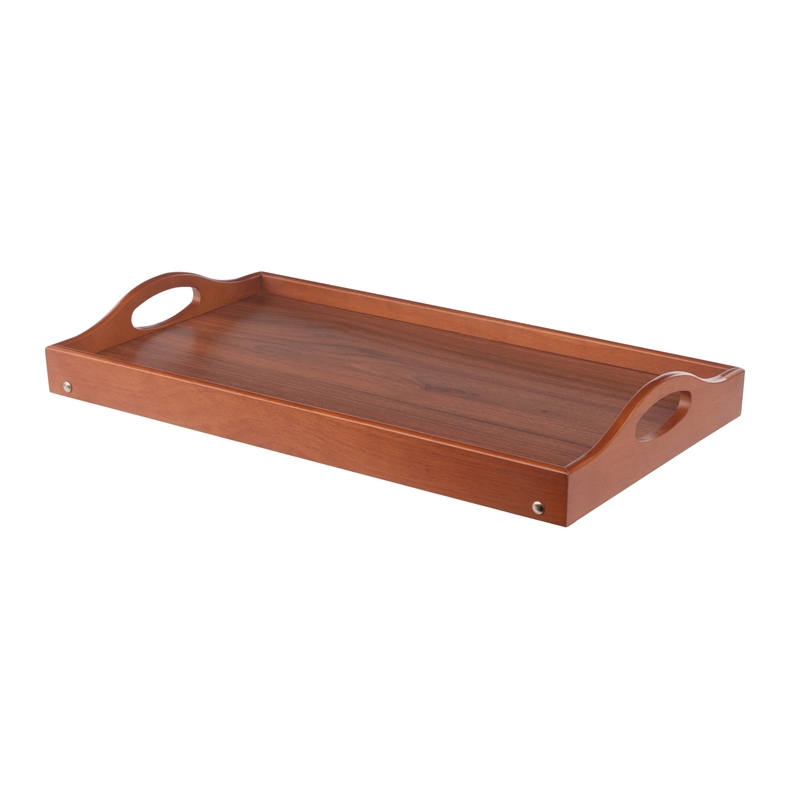 Pemberly Row Foldable Wooden Breakfast Tray with Teak Finish and Handles