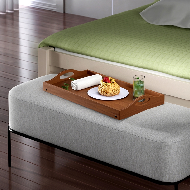 Pemberly Row Foldable Wooden Breakfast Tray with Teak Finish and Handles