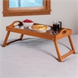 Pemberly Row Foldable Wooden Breakfast Tray with Teak Finish and Handles