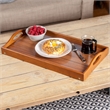 Pemberly Row Foldable Wooden Breakfast Tray with Teak Finish and Handles