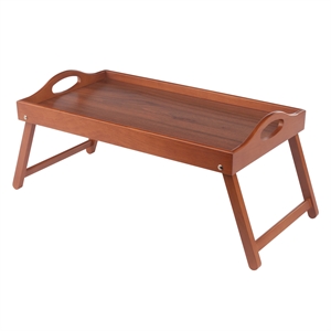 Pemberly Row Foldable Wooden Breakfast Tray with Teak Finish and Handles