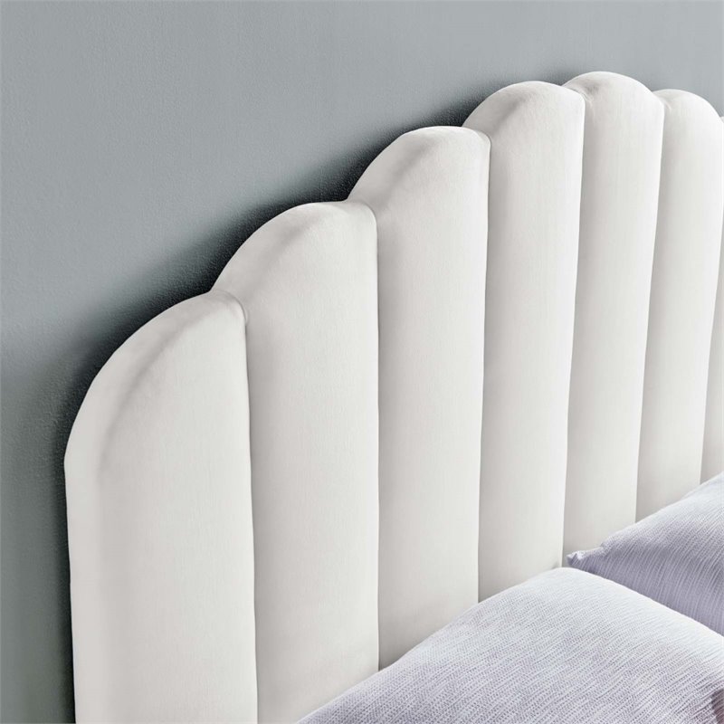 Pemberly Row Full/Queen Scalloped Performance Velvet Headboard in White