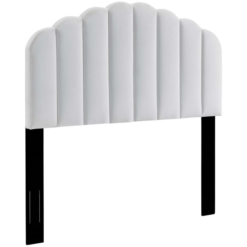Pemberly Row Full/Queen Scalloped Performance Velvet Headboard in White
