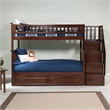 Pemberly Row Twin over Twin Solid Wood Staircase Bunk Bed with Trundle in Walnut