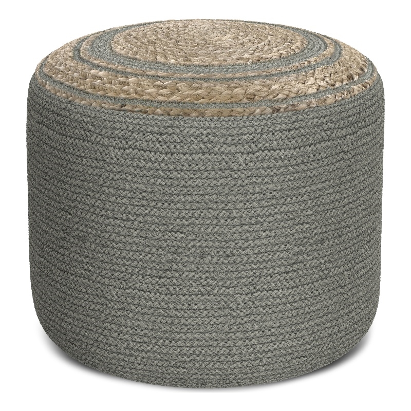Pemberly Row Contemporary Round Braided Pouf in Dove Gray Cotton