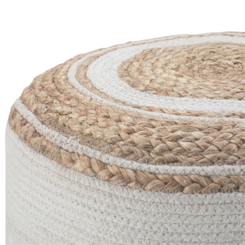 Pemberly Row Boho Round Braided Pouf in Natural Cotton