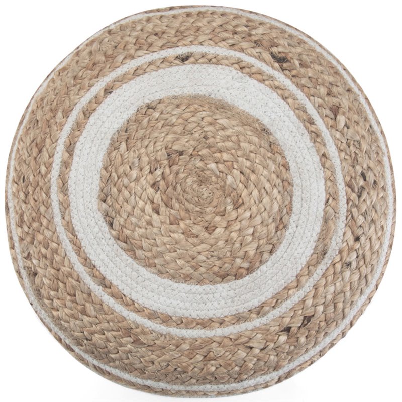 Pemberly Row Boho Round Braided Pouf in Natural Cotton