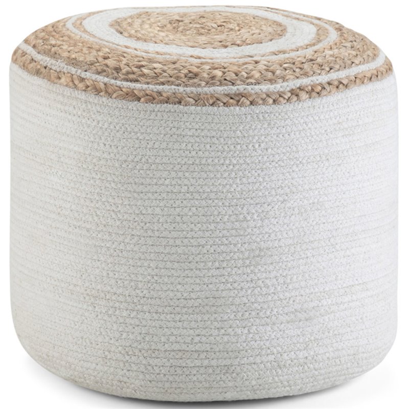 Pemberly Row Boho Round Braided Pouf in Natural Cotton