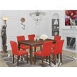 Pemberly Row 7-Piece Dining Set Mahogany Finish with Firebrick Red Chairs